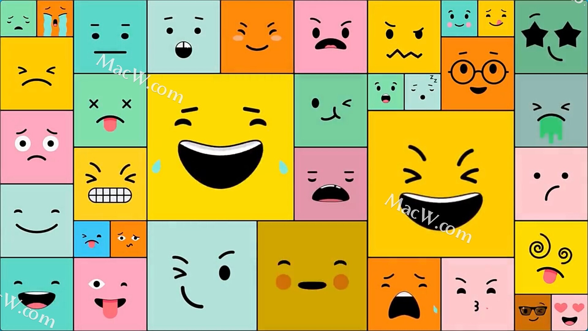 FCPX插件:36个有趣可爱卡通emoji表情贴纸动画Square Emoji
