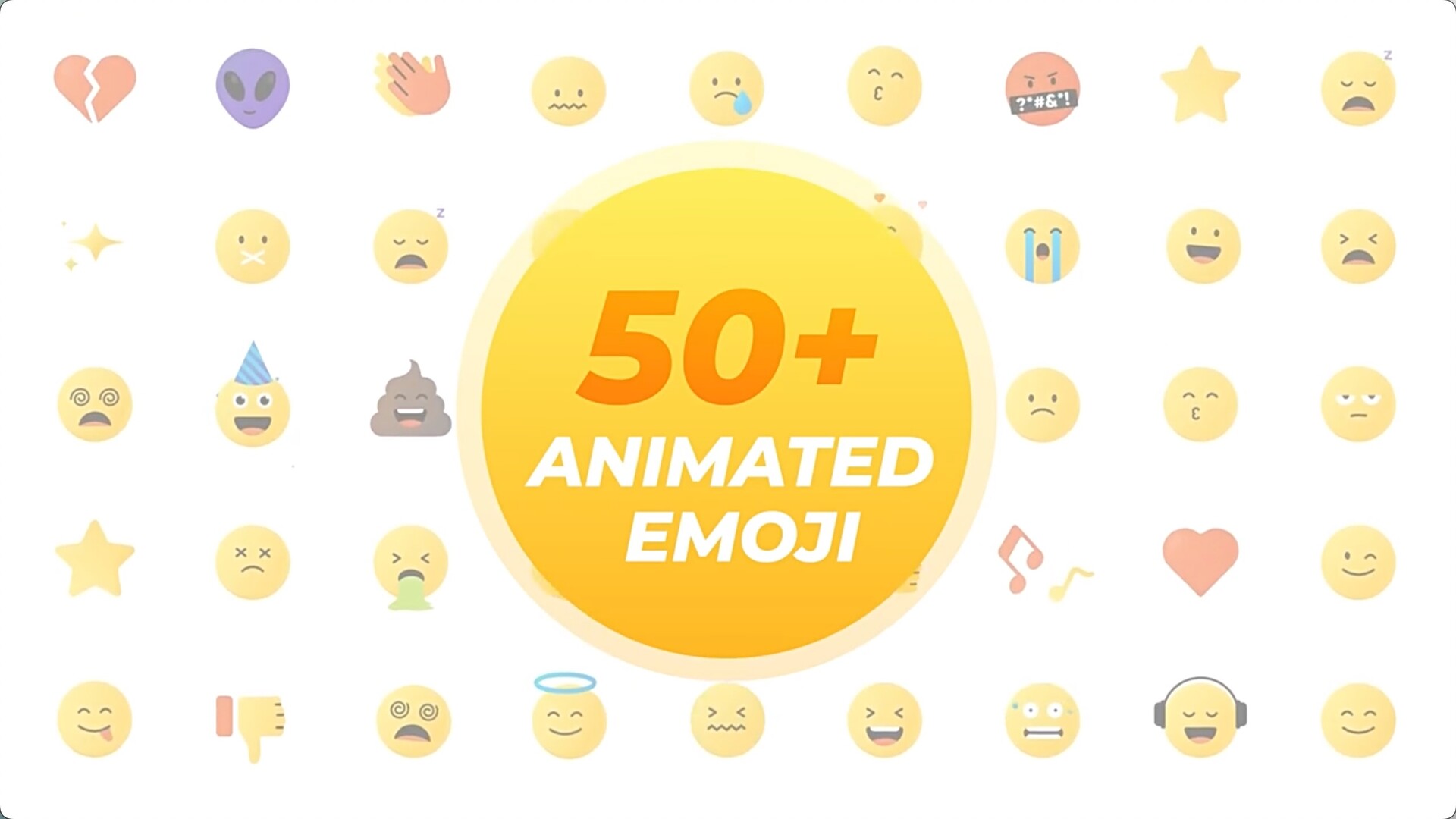 AE模板-50个可爱有趣Emoji表情符号社交媒体贴纸动画表情包
