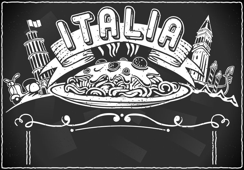 意大利第一道菜菜单的复古图形元素